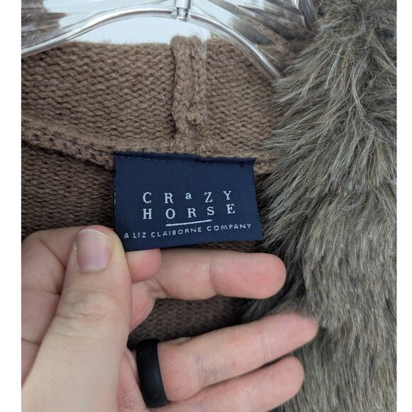 Crazy Horse Womens Hooded Sweater Full Zip Cardigan Faux Fur Trim Lambs Wool XL - Picture 4 of 5